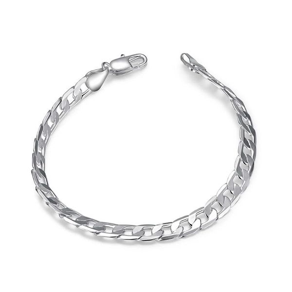 

simple geometric silver lobster claw clasp bracelet 6mm neutral bracelet fashion men and women, Black