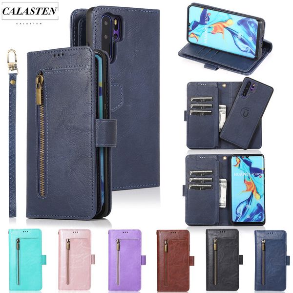 

zipper wallet case for huawei p30 p20 pro 20 lite mate 30 magnetic flip leather car holder card stand phone bag cover coque