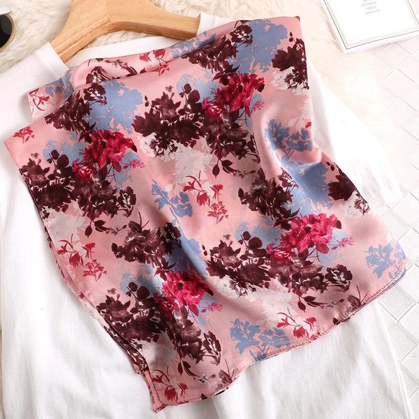

small silk neck hair scarf women floral print foulard square scarves shawls and wraps head kerchief 2020 fashion new bbyyhi bdehome, Blue;gray