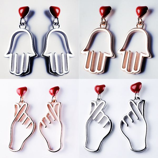 

new korean style girl ear studs s925 silver heart-shaped earrings fashion womens heart-shaped gesture eardrop earring wholesale, Golden;silver