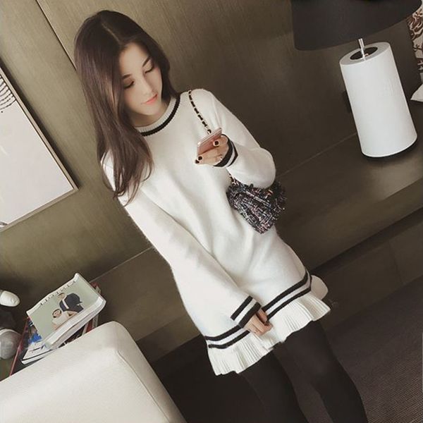 

autumn and winter new knitted base for female students showing thin sweater korean sleeve upper garment medium long wool