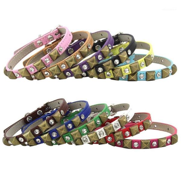 

cute personality pyramid shape diamond pet dog collar 12 kinds colors pu leather collar for puppu small dog cat pet supplies1