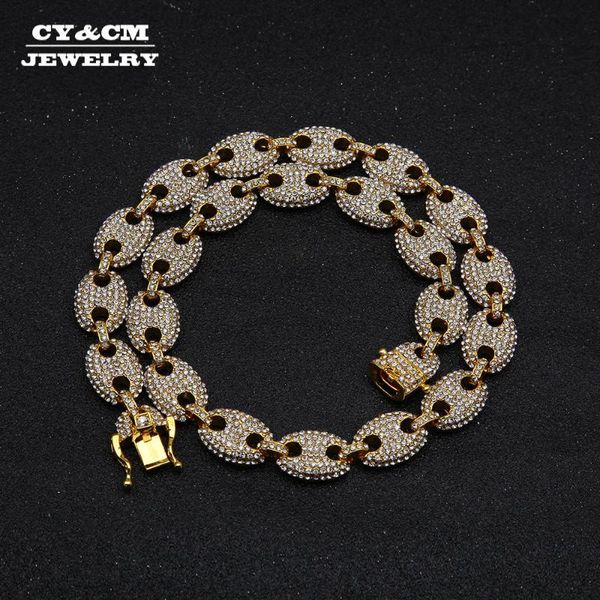 

сплав rhinestone хип-хоп ожерелье iced out cz coffee bean pig nose charm link punk choker цепи bling ювелирные изделия ожерелья для mens, Silver
