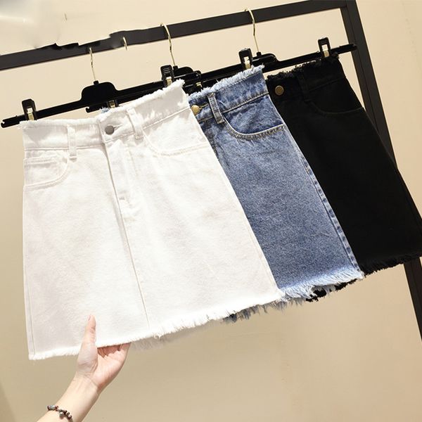 

mini short denim skirt women 2021 spring summer korean black blue white high waist big skirt female