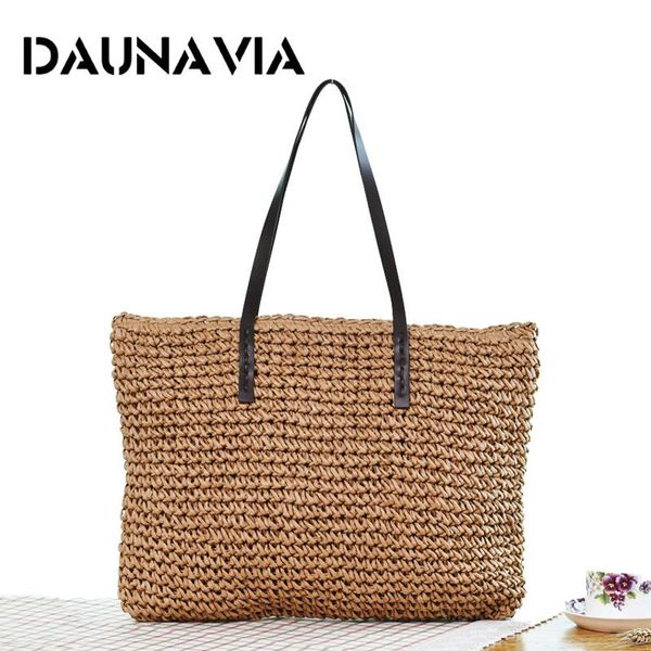 

daunavia women handbag summer beach bag bohemia rattan woven handmade knitted straw large capacity totes leather shoulder bag