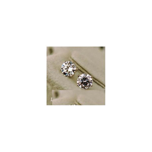 

s925 sterling silver 2ct / 4ct cz diamond stud earrings with zircon stone women men wedding birthday gift bijouterie wnwhy, Golden;silver