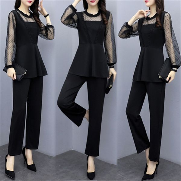 

in addition to size 4xl two upper parts and pants change mesh femme piece defines clothes of women casual feminine 9nop, White