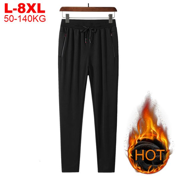 

2021 new big size 6xl 7xl 8xl men sweatpants joggers solid fleece winter warm track pants male thick jogging trousers hip hop streetwear ixi, Black