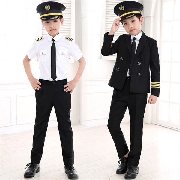 

90-160cm kids pilot costumes carnival halloween party wear flight attendant cosplay uniforms children aircraft captain clothes1, Black;red