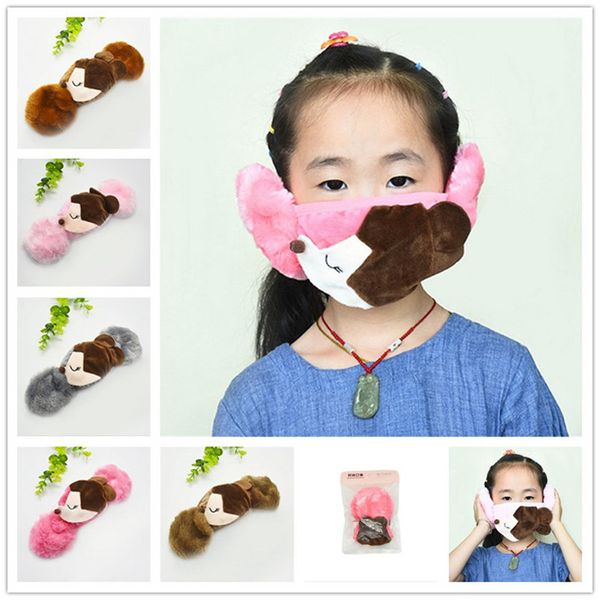 winter warm дети student вышивание fox printed маска для лица прекрасный мультфильм дети лица covers уха защиты рот-муфельной маска e102302