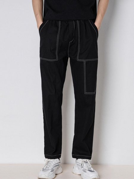 

men stitching slant pocket straight pants x1pw#, Black