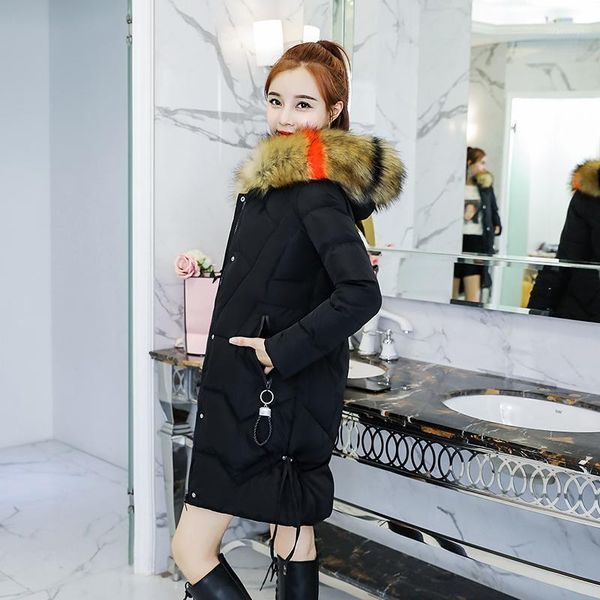 

2020 winter jacket women's solid long parkas korean style thick loose with fur collar hooded plus size cotton padded coat ladies1, Black