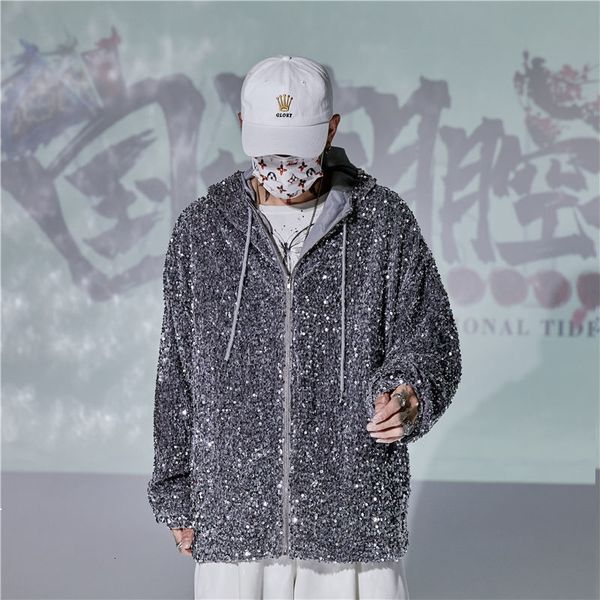 

2021 hip-hop fashion streetwear men's jacket drops sequins matching disco hoodie stage hoodies harajuku flash suit sell pyvz 9iiw, Black