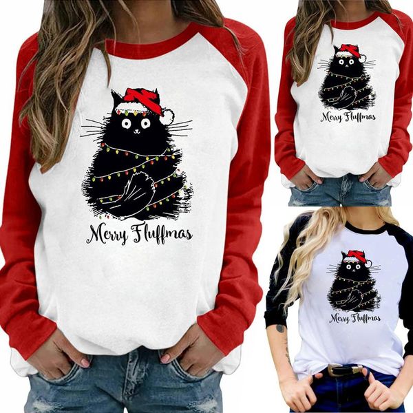 

winter women christmas print o neck long sleeve fashion haut femme camiseta mujer harajuku women keep warm poleras, Black