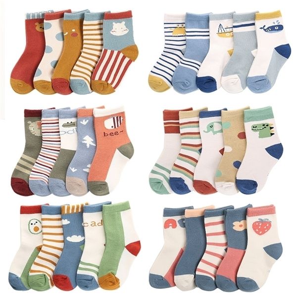 5 Paare / Los Baby Kurze Baumwollsocken Frühling Herbst Kinder Kinder Kleinkind Junge Mädchen Lustige Cartoons Bunte Tierdruck Socken 201112