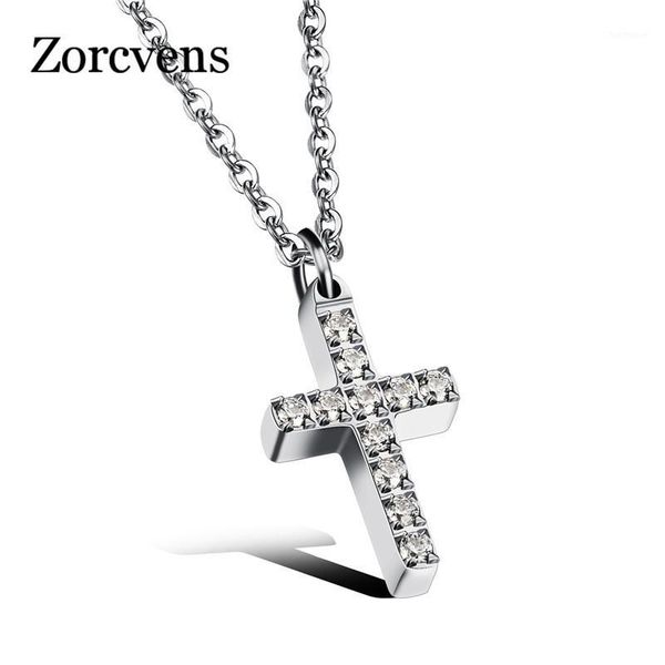 

zorcvens cubic zirconia necklaces&pendants for men stainless steel gold-color male cross pendant necklaces prayer jewelry1, Silver