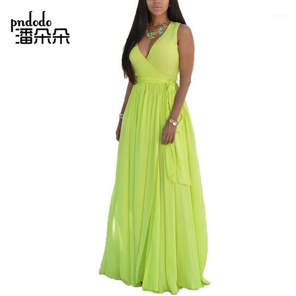 

pndodo plus size 2018 summer women chiffon long maxi dress ladies casual deep v neck high split dress party beach1, White;black
