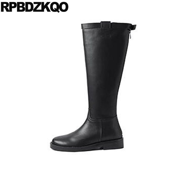 

boots block equestrian shoes brand women winter genuine leather ladies knee high black round toe chunky tall chinese long riding