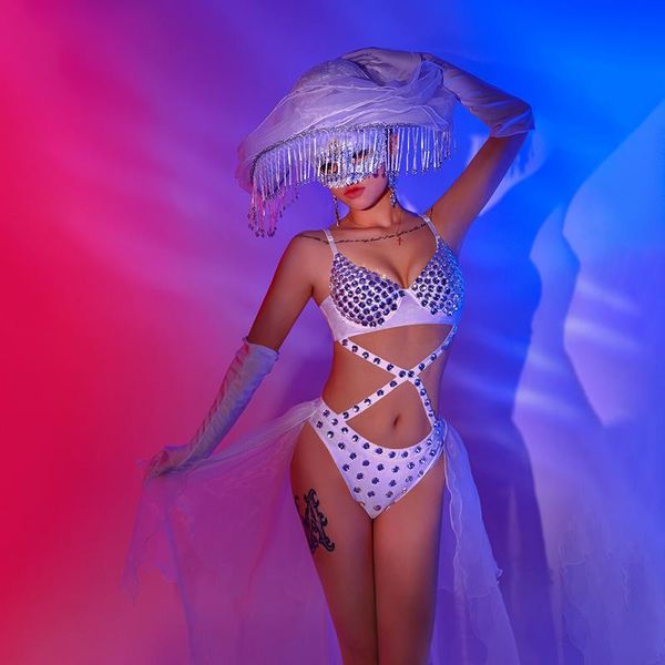 

mystery women nightclub stage costume bar dj singer clothes tassel hat diamond bikini gogo party outfits pole dance wear bl4890, Black;red