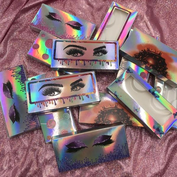 

false eyelashes holographic lash box for 25mm mink empty with tray soft paper custom eyelash packaging wholesale lashes vendor