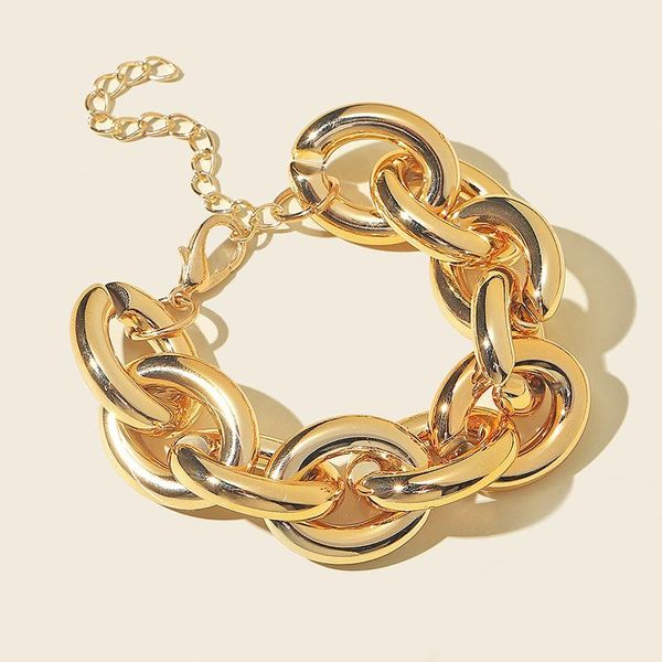 

hip hop exaggerated cuban big lock chunky thick chain bracelet punk steampunk maxi geometric round bracelet for women jewelry, Black