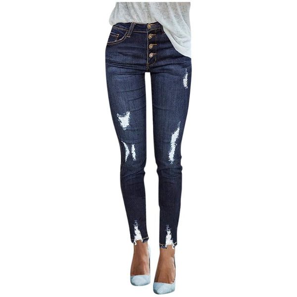 

fashion chic women buttons high hole casual slim fit denim jeans trousers pants jeans para meninas, Blue