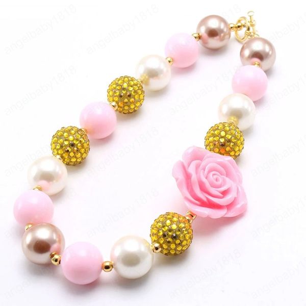 

lovely girls pink flower beads necklace baby kids chunky bubblegum beads necklace children gifts jewelry, Red;brown