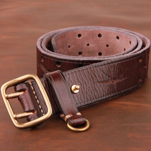 

double needle copper buckle layer pure jeans with leather personality trendy men's belt fashion, Black;brown