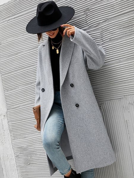 

lapel neck double breasted overcoat b4te#, Black