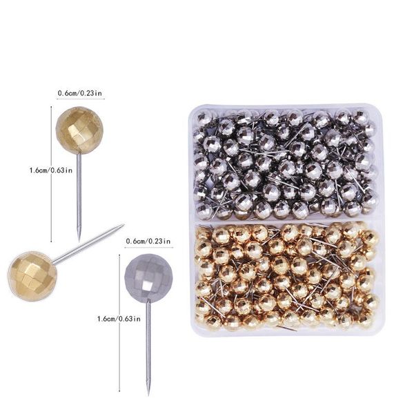 

100pcs map tacks push pins with gold round head steel point for in board fabric marking push pins with clear box wmtphp xhhair