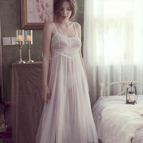 

long night dress ladies elegant gowns lace nightwear see through lingerie erotic nightgown womens v-neck sleepwear, Black;red