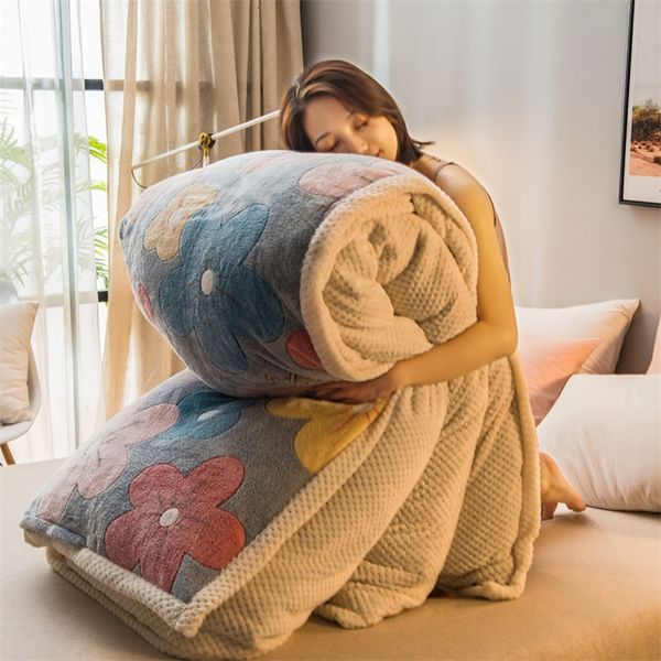 

thick warm lamb cashmere winter blanket for bedroom double side coral fleece quilt cover comfortable soft bedding home textiles lj201127