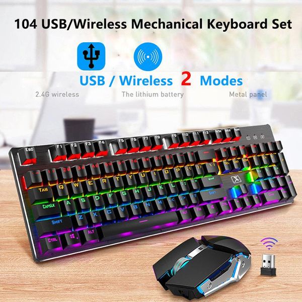 

2.4ghz wireless mechanical keyboard and mouse set usb wireless 2 modes optional