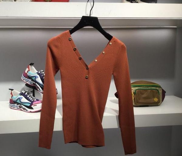 

women sweater 2019 autumn /winter slim solid color v-neck sweater1, White;black