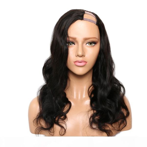 

side part u part wig human hair for black women glueless peruvian virgin hair u part wigs body wave pre plucked bleached knots, Black;brown
