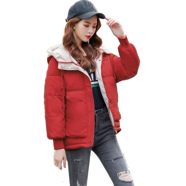 

2021 winter woman parkas new loose bread women's overcoat short cotton down jacket student hooded fashion coat a78 6iou, Black