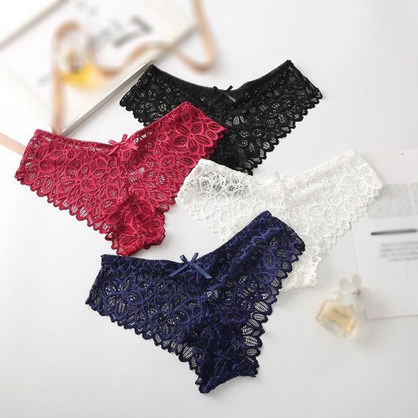 

women's panties summer thin section bow lace hollow ladies briefs low waist cotton inseam, Black;pink