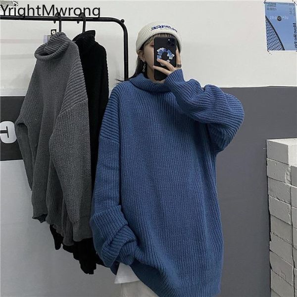 

high neck turtleneck loose solid ribbed knit sweater knitwear fashion simple casual pullover plus size woman men korean 20201, White;black