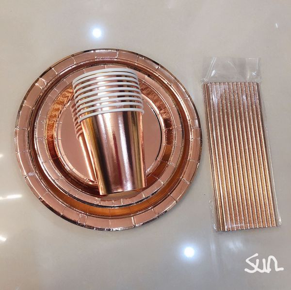 

z4p4e si cun new style cup matching tableware straw gold tableware paper gilded paper tray straw rose supplies decoration set dv8if