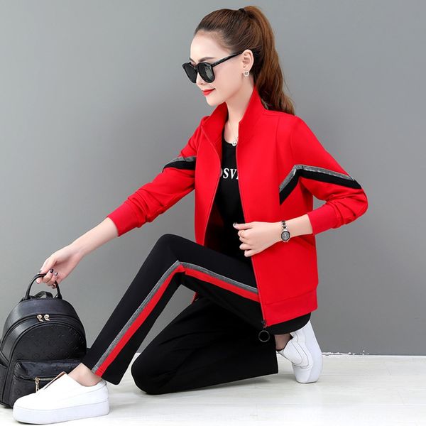 

спорт женщины осени 2020 новые спортивная женской одежда мода trendloose и тонкий три куска износа стенда воротник случайного bgvog, Gray