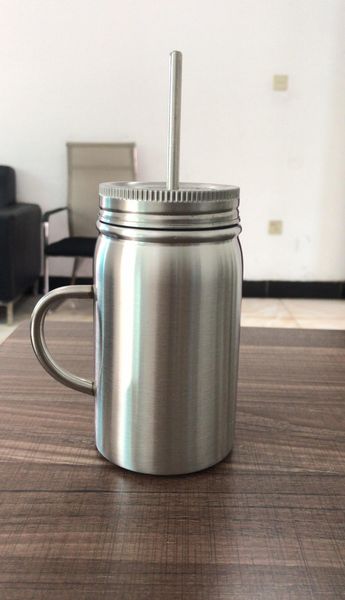 

17oz mason jar stainless steel water cup double wall mason tumbler with straw lid mason cans coffee beer juice mug