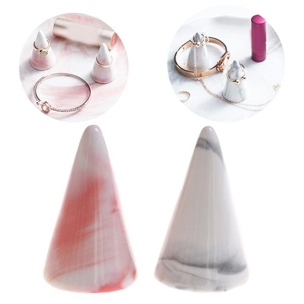 

ceramic finger cone ring holder marble decor display stand tray jewelry, Pink;blue