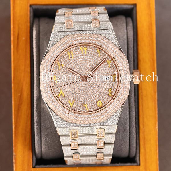 

classic full diamond mens watch automatic mechanical watches 40mm diamonds bezel sapphire business wristwatches montre de luxe gift for men, Slivery;brown