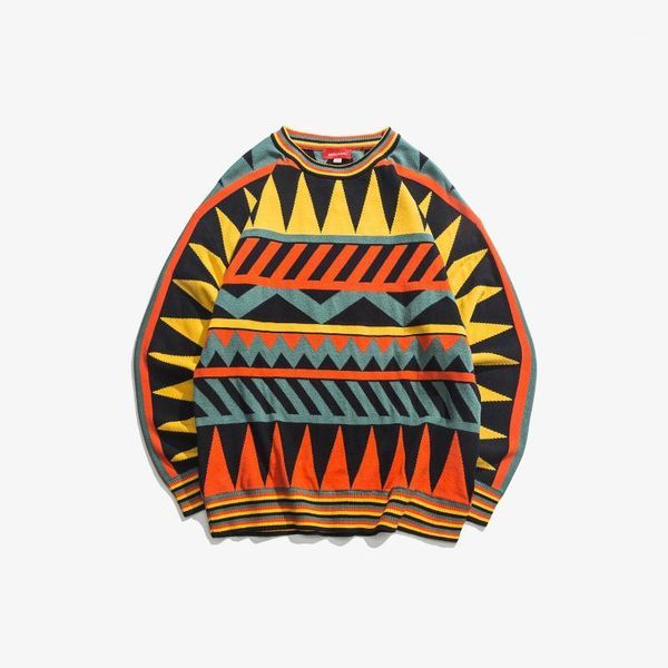 

men clothing winter fashion loose long sleeve knitted pullovers jamaican geometric sweater streetwear hip hop couple sweaters1, White;black