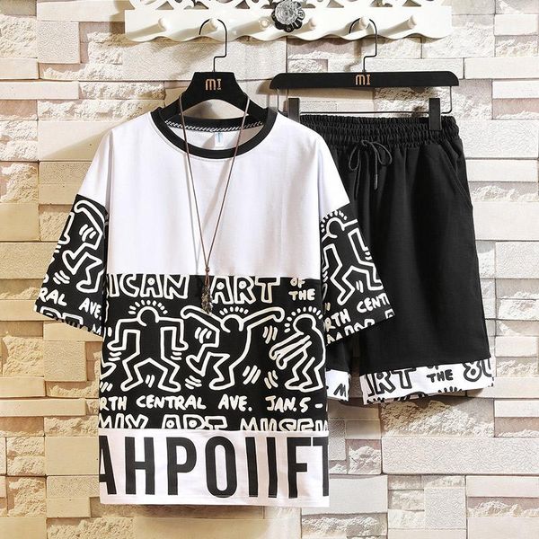 

men summer sets t-shirt+shorts 2 pieces casual sets men cotton sportswear tracksuit new hip hop loose1, Gray