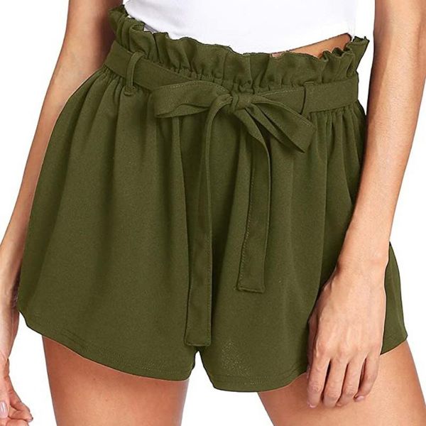 

women's shorts summer boho style women high waisted casual solid color beach bottom sashes loose, White;black