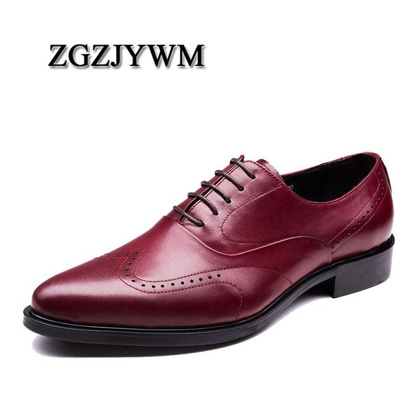 

zgzjywm new breathable mens business lace-up black/wine red formal mens dress genuine leather wedding oxfords office shoes