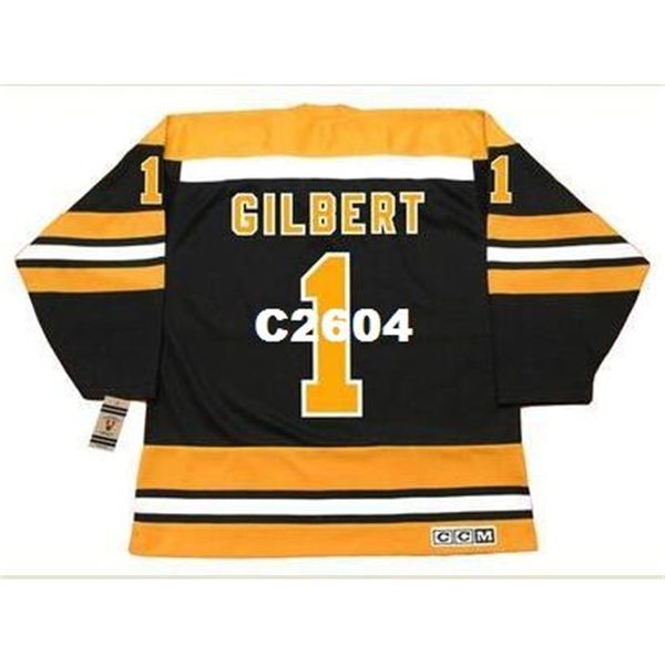 

mens #1 gilles gilbert boston bruins 1974 ccm vintage retro away hockey jersey or custom any name or number retro jersey, Black