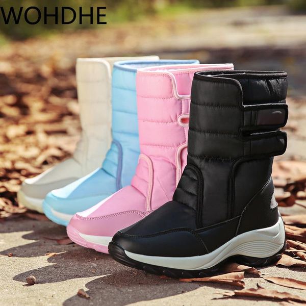 

winter shoes women mid-calf waterproof snow boots with warm plush sequined cloth footwear platform boots botas mujer, Black