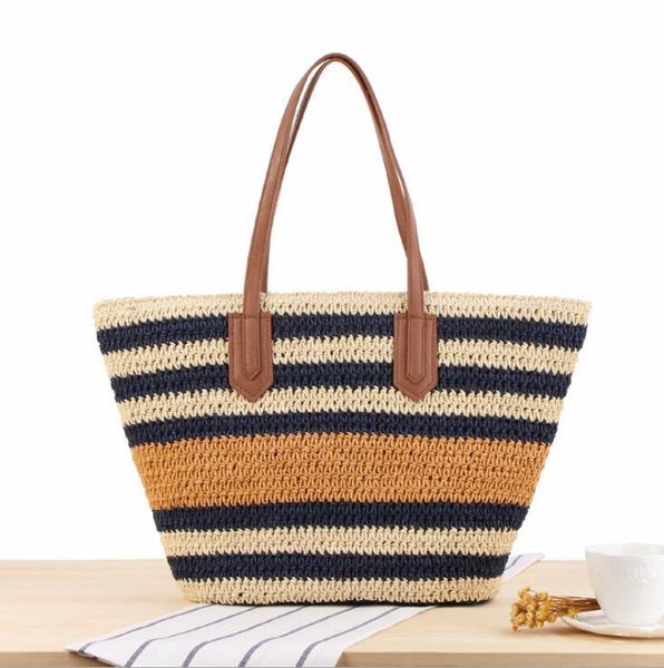 

2020 new fashion summer beach tote bag women straw shoulder bag classic brand design handbags ladies casual travel bags zcy07-c